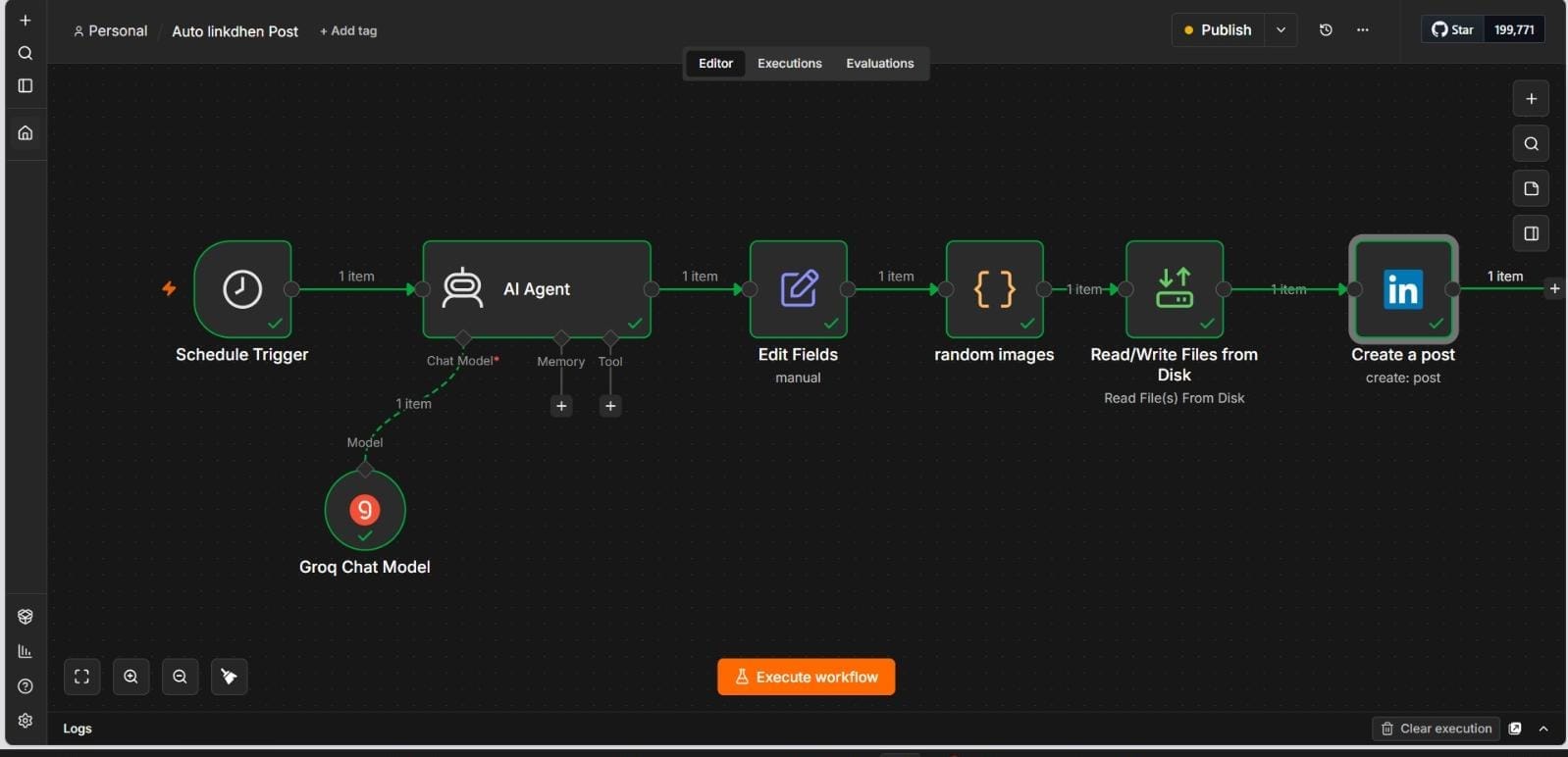 LinkedIn Auto-Post Automation workflow in n8n