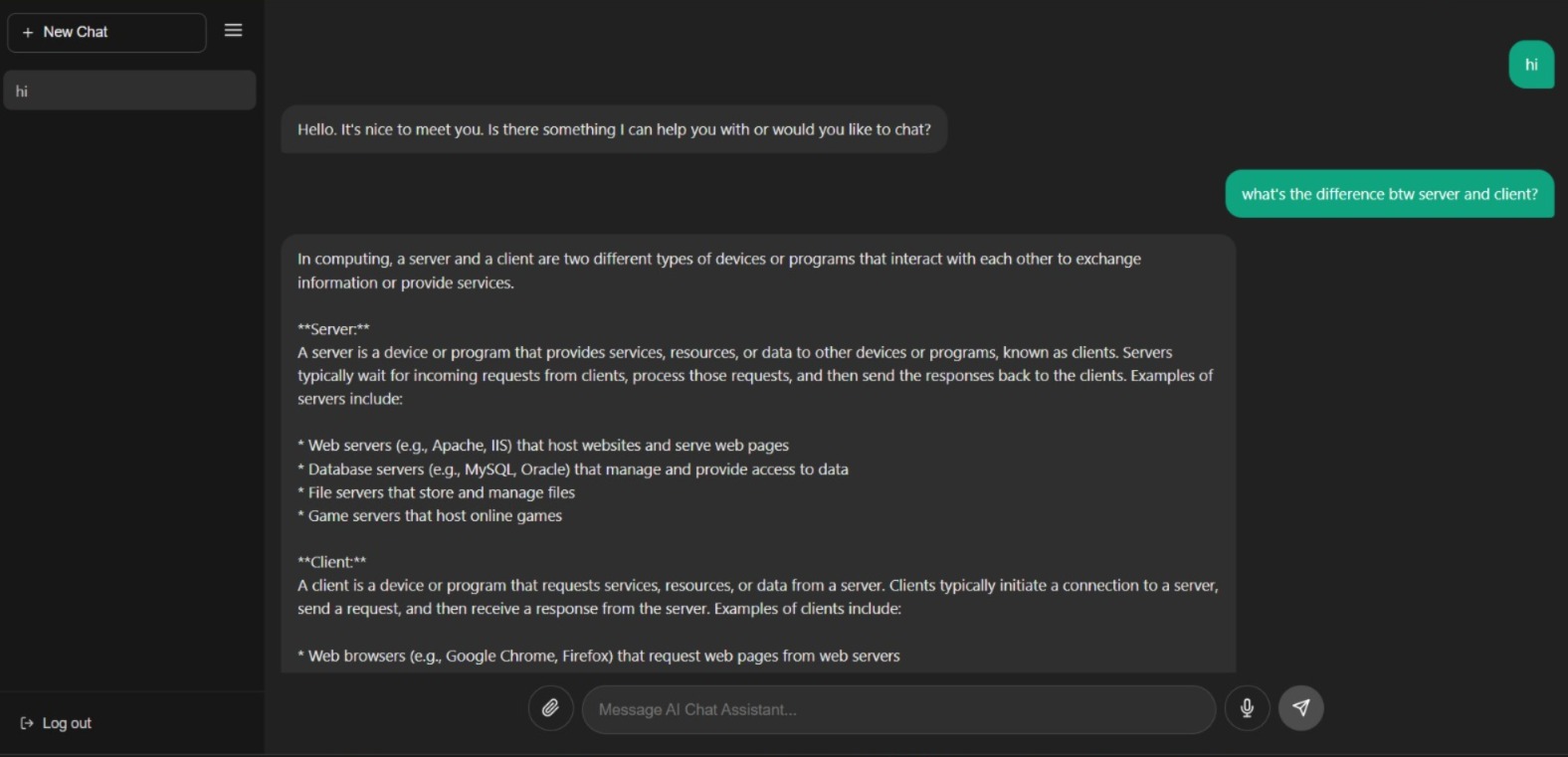 AI Chat Assistant interface