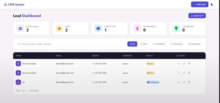 CRM Lead Dashboard interface