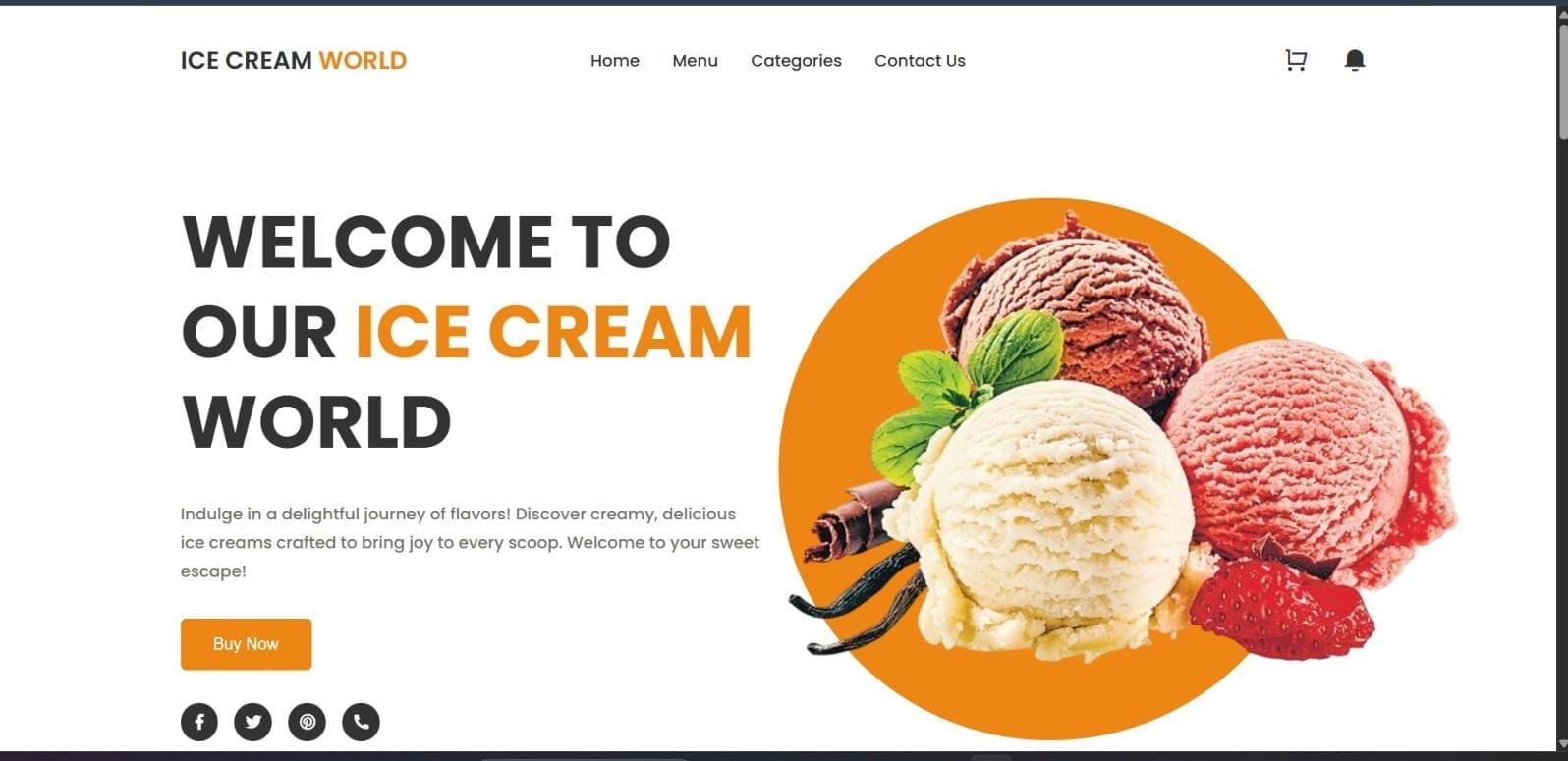 Ice Cream World e-commerce landing page