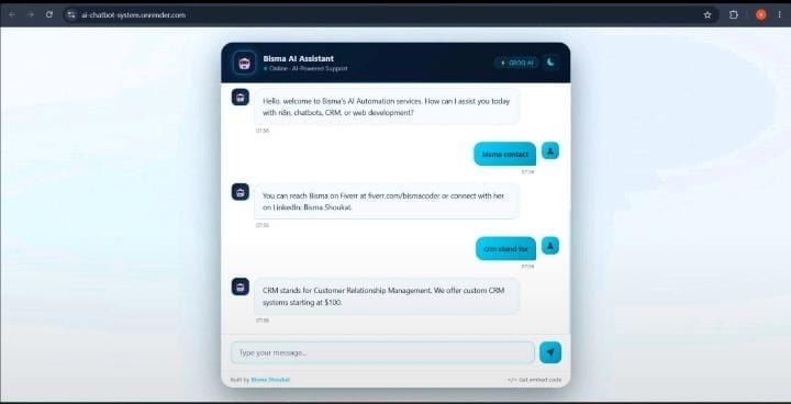 Bisma AI Assistant customer support chatbot